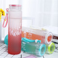 Clear Colorful Letter Glass Water Bottle with Cover Frosted Portable Bottle Glass